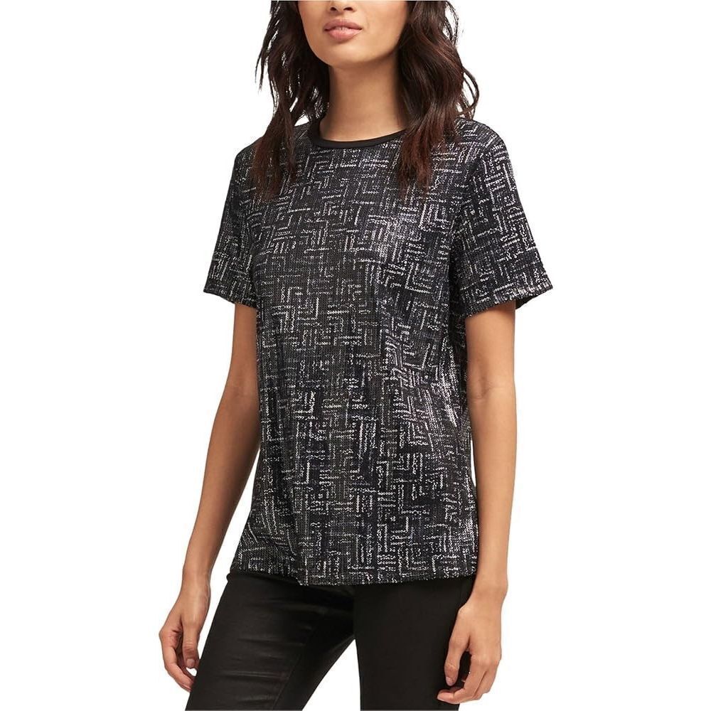DKNY Womens Sequin Embellished T-Shirt black XS           C